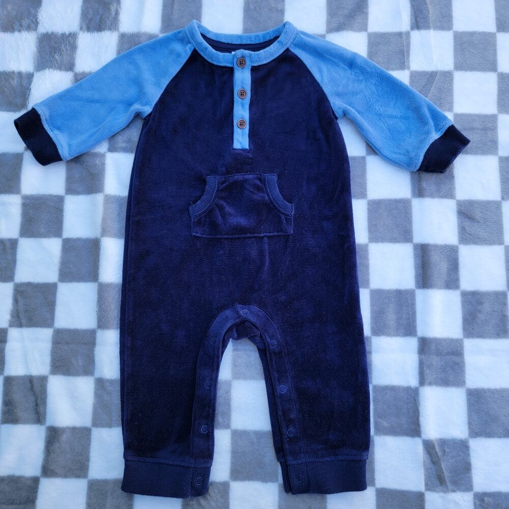 Janie and Jack Blue Velour Snap Romper Size 3-6m